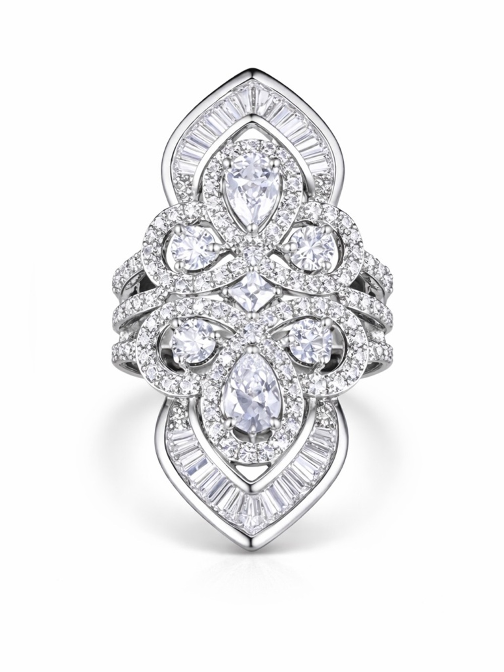 Swarovski Crystals The Elana .925 Sterling Silver Statement Ring - Picture 1 of 6